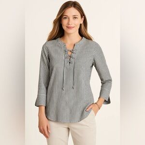 NEW Vineyard Vines Harbor Savannah Lace-Up Popover, color: VINEYARD/WHITE, Large